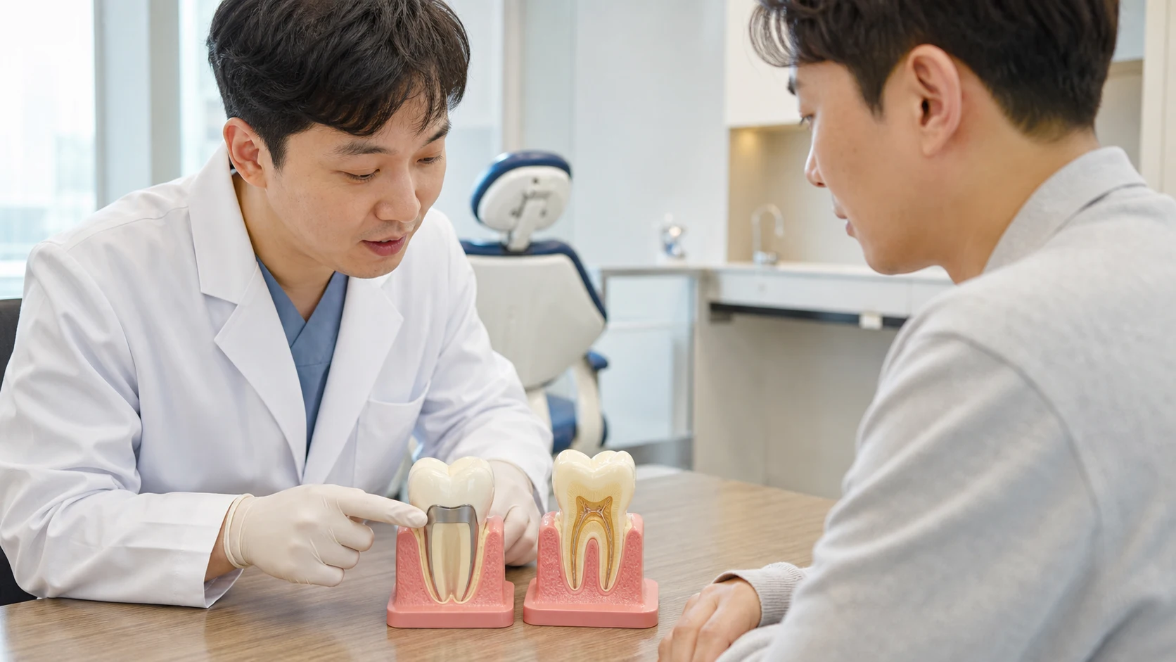 크라운 인레이 가격 차이 치료 과정과 재료 확인 장면